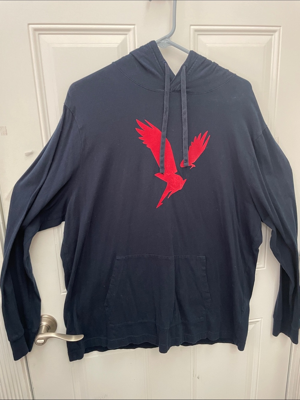 American Eagle Outfitters Navy long sleeve shirt w/ Hood & Red eagle logo